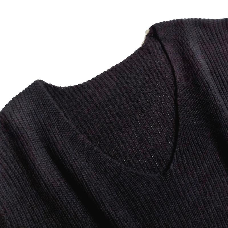 Women'S Slit Hem Drop Shoulder Sweater, New Autumn and Winter Knitted Top, Can Be Worn as a Skirt, One-Shoulder Sweater, Deep V-Neck Top, Personality Often Women'S Clothing,Engagement Bride Crewneck Sweatshirt