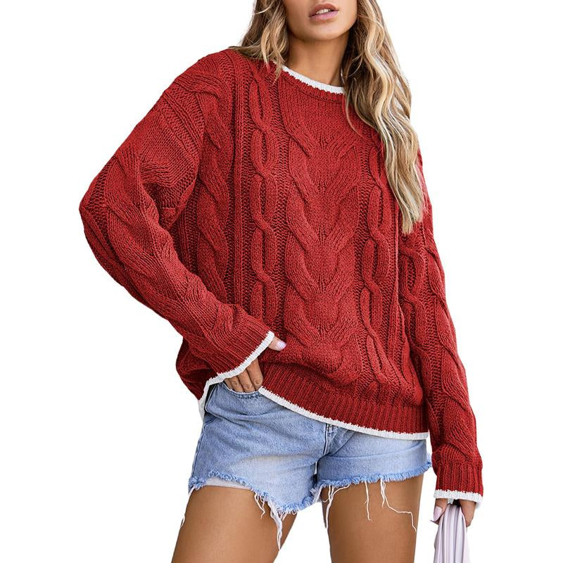 EVALESS Women'S Chunky Cable Knitwear Sweaters,Crewneck Long Sleeve Solid Color Pullover Sweater,Lady Casual Loose Fit Sweater Fall Winter Outfits,2025 Fashion Womenswear