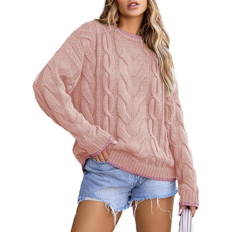 EVALESS Women'S Chunky Cable Knitwear Sweaters,Crewneck Long Sleeve Solid Color Pullover Sweater,Lady Casual Loose Fit Sweater Fall Winter Outfits,2025 Fashion Womenswear