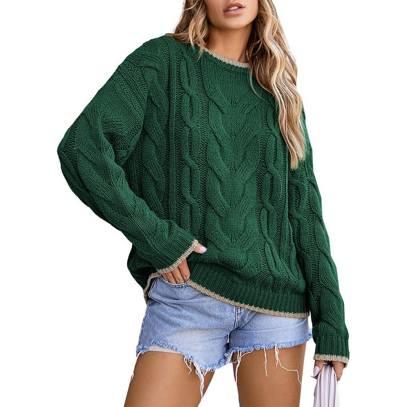 EVALESS Women'S Chunky Cable Knitwear Sweaters,Crewneck Long Sleeve Solid Color Pullover Sweater,Lady Casual Loose Fit Sweater Fall Winter Outfits,2025 Fashion Womenswear