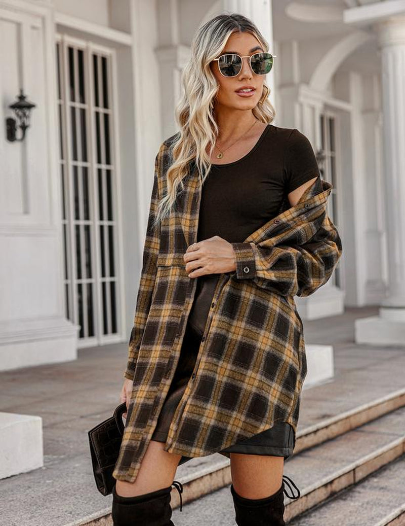 HOTOUCH Womens Flannel Plaid Shirts Roll up Long Sleeve Collared Button down Boyfriend Shirts with Pockets Blouse Casual Cotton Top Womenswear Check Dress Elegant Lightweight Loose