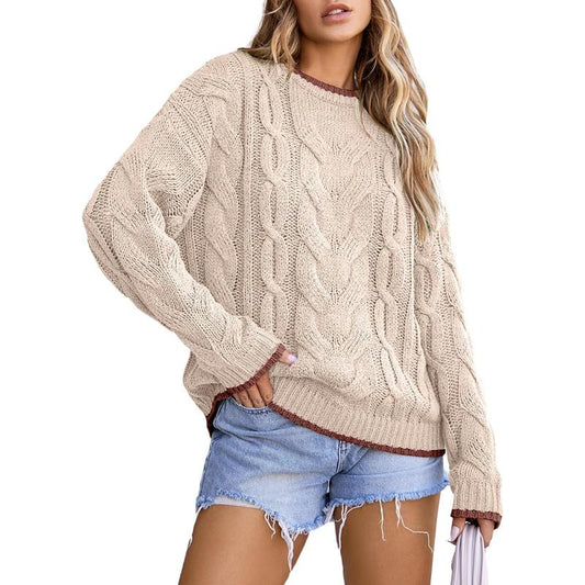 EVALESS Women'S Chunky Cable Knitwear Sweaters,Crewneck Long Sleeve Solid Color Pullover Sweater,Lady Casual Loose Fit Sweater Fall Winter Outfits,2025 Fashion Womenswear